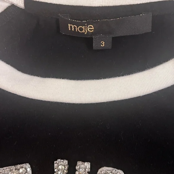 Maje Black and White Crystal Embellished Short Sleeve Tee - Picture 4 of 4
